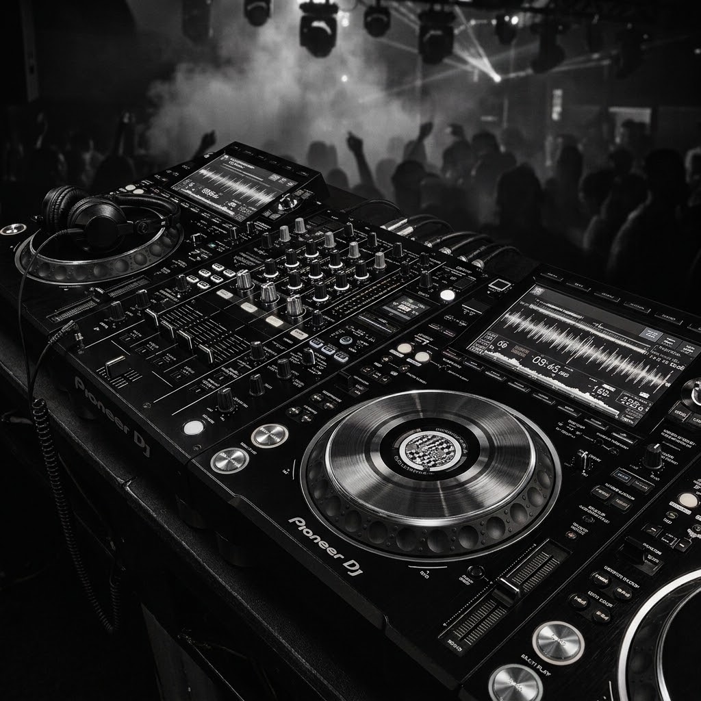 DJ機材とフロアのイメージ